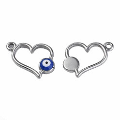 Темно-Синий 201 нержавеющей стальной эмали подвески, сердце с сглаза, цвет нержавеющей стали, темно-синий, 15x17x3 мм, отверстие : 1.6 мм
