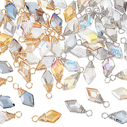 Platinum & Light Gold 60шт 2 цвета стеклянные подвески в медной проволоке, ромб, платина и светлое золото, 18x8x5 мм, отверстие : 2 мм, 30 шт / цвет