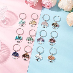 Смешанные камни Брелки с изображением дерева жизни, с железными разъемными кольцами для ключей, трубчатыми дужками из сплава, подвесками из сплава и натуральным камнем, старинное серебро и платина, 55.5 мм