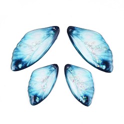 Небесно-голубой Подвески из прозрачной эпоксидной смолы, прелести крыльев, с блестка, голубой, 39x18x2.5 мм, отверстие : 1.2 мм