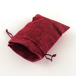 Dark Red Polyester Imitation Burlap Packing Pouches Drawstring Bags, Dark Red, 18x13cm