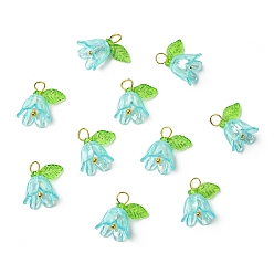 Светло-Голубой Прозрачные акриловые подвески, с латунной фурнитурой , цветок, Небесно-голубой, 15 мм, отверстие : 3 мм