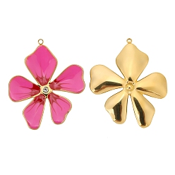 Темно-Розовый Подвески из нержавеющей стали со стразами, с эмалью, золотые, , темно-розовыми, 39x33 мм, отверстие : 1.5 мм