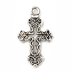 Antique Silver Tibetan Style Alloy Pendants, Cross, Antique Silver, 26x15x2mm, Hole: 2mm, 515pcs/500g