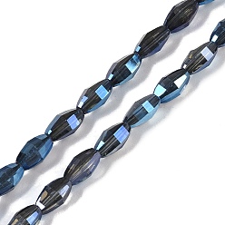 Marineblau Galvanisieren Glasperlen, voll Regenbogen plattiert, facettiert, ellipsenförmige, marineblau, 7.5x4.5 mm, Bohrung: 0.9 mm, ca. 60 Stk. / Strang, 17.32'' (44 cm)