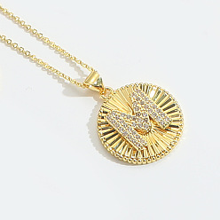 Letter M Латунные микро проложить кубического циркония ожерелья, плоские круглые с буквы, Буква М, 17.72 дюйм (45 см)