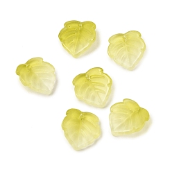 Цвет Оливы Прозрачные стеклянные подвески, клубничный лист, оливковый, 15x14x4 мм, отверстие : 1 мм