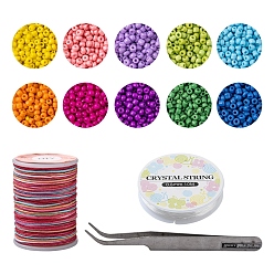 Mixed Color DIY Seed Beaded Bracelet Making Kit, Including Round Glass Seed Beads, Tweezers, Elastic Thread, Polyester Thread, Mixed Color, Beads: 3560pcs/box