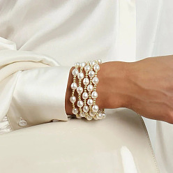 Настоящее золото 18K Женские браслеты из жемчуга в стиле барокко с несколькими рядами нитей, реальный 18 k позолоченный, 6-7/8 дюйм (17.5 см)