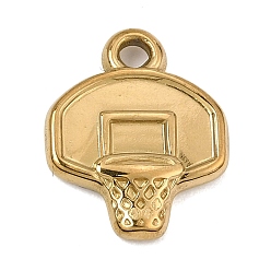 Real 18K Gold Plated 304 Stainless Steel Pendants, Basketball Stands Charms, Ion Plating(IP), Real 18K Gold Plated, 19x16.5x3mm, Hole: 2.5mm