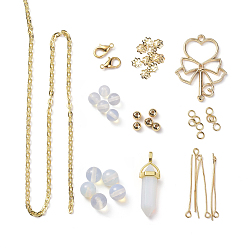 Опал Изготовление остроконечных маятников своими руками, с опалитовыми бусинами и подвесками, легкие застежки и подвески, железный шарик крышки, Латунные бусины, железные проушины и кабельные цепи