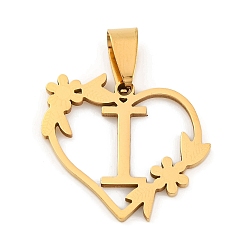 Letter I Ионное покрытие (ip) 201 подвески из нержавеющей стали, сердце с подвесками в виде букв, золотые, Буква "i", 23x25x1.5 мм, отверстие : 7.5x3.5 мм