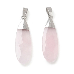 Rose Quartz Natural Rose Quartz Pendants, Faceted Teardrop Charms, with Brass Finding, 31.5~32.5x9.5~10x3.5~4mm, Hole: 5.5x3mm