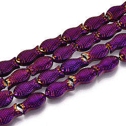 С Фиолетовым Покрытием Стеклянные бусины с гальваническим покрытием , рыба, с фиолетовым покрытием, 15x8.2x5.3 мм, отверстие : 0.9 мм, около 50 шт / нитка, 26.77~27.17'' (68~69 см)