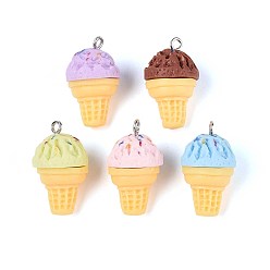 (52) Непрозрачная лаванда Непрозрачные подвески смолы, мороженое, с платиновым тоном железная петля, разноцветные, 25.5~27x14.5~16 мм, отверстие : 2 мм