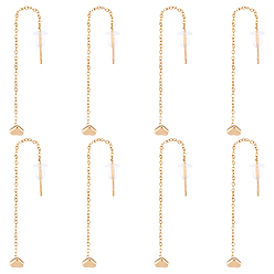 Golden 4Pairs 304 Stainless Steel Ear Thread with Heart for Women, Golden, 74x1mm, Pin: 0.8mm