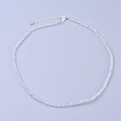 Other Quartz Natural White Topaz Beaded Necklaces, with Brass Lobster Claw Clasps, Faceted Round Beads, 16.5 inch~16.7 inch(42~42.5cm)x3~3.5mm