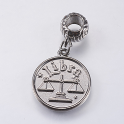 Libra Alloy European Dangle Charms, Large Hole Pendants, Constellation/Zodiac Sign, Gunmetal, with Word Charming, Libra, 33mm, Hole: 4.5mm, Pendant: 20.5x17.5x2mm