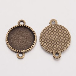 Antique Bronze Tibetan Style Alloy Flat Round Cabochon Connector Settings, Cadmium Free & Nickel Free & Lead Free, Antique Bronze, Tray: 14mm, 23x16.5x2mm, Hole: 2mm, about 812pcs/1000g