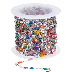 Couleur Acier Inoxydable 304 Chaînes en acier inoxydable émaillé, soudé, avec bobine, couleur inox, 9.5x2.5mm, environ 19.69 pieds (6 m)/rouleau