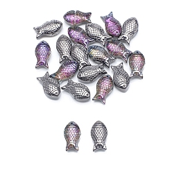 Dark Gray Half Plated Electroplate Glass Bead, Fish, Dark Gray, 15x8x5mm,Hole:1.20mm, 30pcs/bag