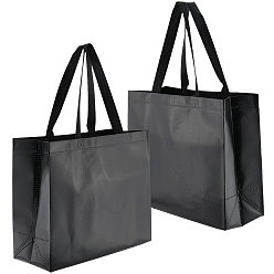 Черный Многоразовые подарочные пакеты, сумка-тоут из нетканого материала с лазерной обработкой и ручкой, прямоугольные, чёрные, 32x12x28 см