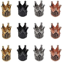 Mixed Color Rack Plating Brass Cubic Zirconia Beads, Long-Lasting Plated, Crown, Mixed Color, 12x10x10mm, Hole: 1.5mm, 2pcs/color, 8pcs/box