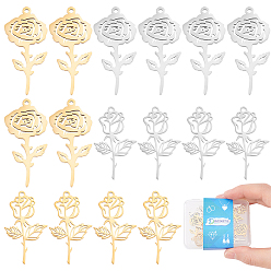 Золотой & Цвет Нержавеющей Стали 16 шт 2 стиль 304 подвески из нержавеющей стали, роза, золотые и нержавеющая сталь цвет, 27x15x1 mm и 32x15.5x1.5 mm, 8 шт / стиль