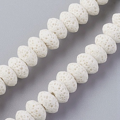 Белый Бусы из натуральной лавы, окрашенные, рондель, белые, 9x5~5.5 мм, отверстие : 2 мм, около 37 шт / нитка, 7.87 дюйм (20 см)