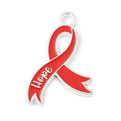 Awareness Ribbon Нет наркотикам красная лента осведомленности тема сплава эмалевые подвески, серебряные, осведомленности ленты, 25x16.5x1.5 мм, отверстие : 2 мм