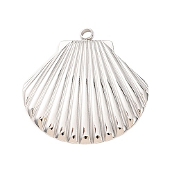 Stainless Steel Color 304 Stainless Steel Pendants, Shell Shape Charms, Stainless Steel Color, 33x32.5x3mm, Hole: 2.5mm