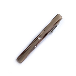 Matte Silver Color Iron Rhinestone Tie Clips for Men, Rectangle, Matte Silver Color, 60x5mm