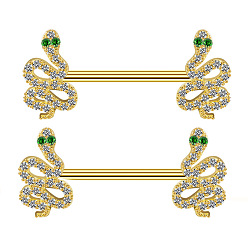 Золотой Латунные микропаве прозрачные кубические цирконии змеиные соски штанги, 316 хирургические штифты из нержавеющей стали, золотые, 14 мм, штифты : 1.6 мм