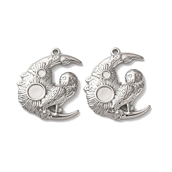 Нержавеющая Сталь Цвет 304 Настройки горный хрусталь из нержавеющей стали кулон, луна с совой, цвет нержавеющей стали, подходит для 6 мм и 2.5 мм стразами, 32x26x3 мм, отверстие : 2 мм