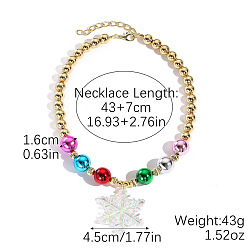 Снежинка Рождественская тема, акриловые подвески цвета AB, круглые бусины, ожерелья, с концевыми цепями из сплава, золотые, золотые, снежинка, 16.93 дюйм (43 см), Кулон : 45 мм