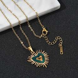 Сердце 304 Подвески-колье из нержавеющей стали с эмалью бирюзового цвета для женщин, золотые, сердце, 16.50 дюйм (41.9 см)