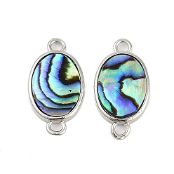 Oval Латунные подвески-соединители из натуральной пауа-ракушки, платина, овальные, 21.5x12x2.7 мм, отверстие : 2.3 мм