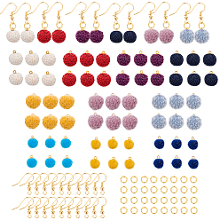 Mixed Color DIY Dangle Earring Making Kits, with Faux Mink Fur & Handmade Cloth Fabric & Polyester Covered Pendants, Golden Plated Brass Earring Hooks, Mixed Color, Earring Hooks: 19mm, Pin: 0.7mm, 60pcs/set