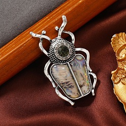 Античное Серебро Насекомые акриловая имитация ракушки со стразами брошь-булавка, значок из сплава для рюкзака, античное серебро, 47x28 мм