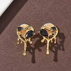 Настоящее золото 18K Серьги-клипсы из латунного микро-паве с фианитами, долговечный, без никеля , сердце, реальный 18 k позолоченный, 22x11x9 мм