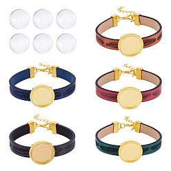 Золотой 5шт. наборы для самостоятельного изготовления браслетов из искусственной кожи, с 10 стеклянными кабошонами, золотые, браслеты: 7-3/4 дюйм (19.7 см)
