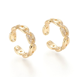 Настоящее золото 18K Регулируемые латунные кольца микро манжеты из прозрачного циркония, открытые кольца, форма цепочки кофейных зерен, реальный 18 k позолоченный, Размер 7, внутренний диаметр: 17 мм