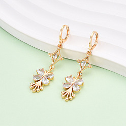 Прозрачный Серьги-гвоздики с застежкой-молнией из латуни с микропаве из кубических цирконий, долговечный, золотые, прозрачные, 51x12 мм