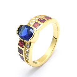 Golden Zirkonia Fingerringe, mit synthetischen Opal- und Messingbefunden, langlebig überzogen, ellipsenförmige, Größe 7, Blau, golden, 17.5 mm