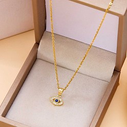 Золотой Подвеска от сглаза из прозрачных и синих кубических цирконий из латуни 304 ожерелья из нержавеющей стали с цепочкой, золотые, 15.75 дюйм (40 см)