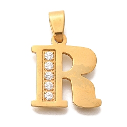 Letter R Ионное покрытие (ip) 304 подвески из нержавеющей стали со стразами, Буква R, 17~19x10.5~18x2 мм, отверстие : 6.5x3.5 мм
