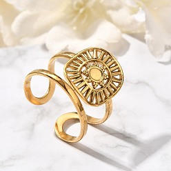 Настоящее золото 18K Квадрат с солнцем 304 открытые манжеты из нержавеющей стали для женщин, реальный 18 k позолоченный, 16.5 мм, регулируемый