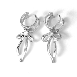 Платина Латунные серьги-манжеты из прозрачного кубического циркония, бантом, платина, 40x18 мм