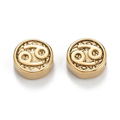 Cancer Ion Plating(IP) 304 Stainless Steel Beads, Flat Round with Constellations Pattern, Cancer, 9.8~10x4.2mm, Hole: 1.8mm
