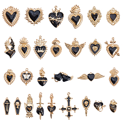 Light Gold Pendentifs en alliage de zinc, avec l'émail, amulettes cœur sacré/croix/crâne, or et de lumière, 18~53.5x15~54.5x3~5.5mm, Trou: 1.4~2.5mm